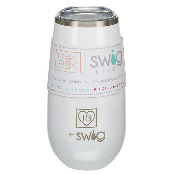 6 Oz. Heartbox X Swig Life White Stemless Flute