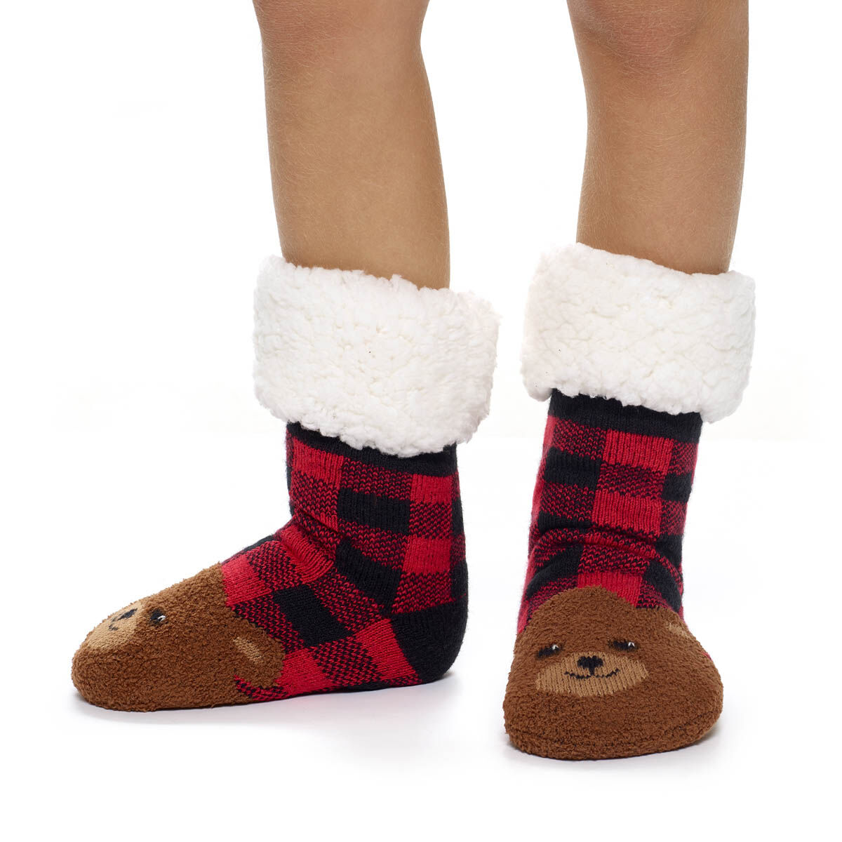 Build-A-Bear Pajama Shop Buffalo Check Bear Slipper Socks - Toddler, Youth & Adult